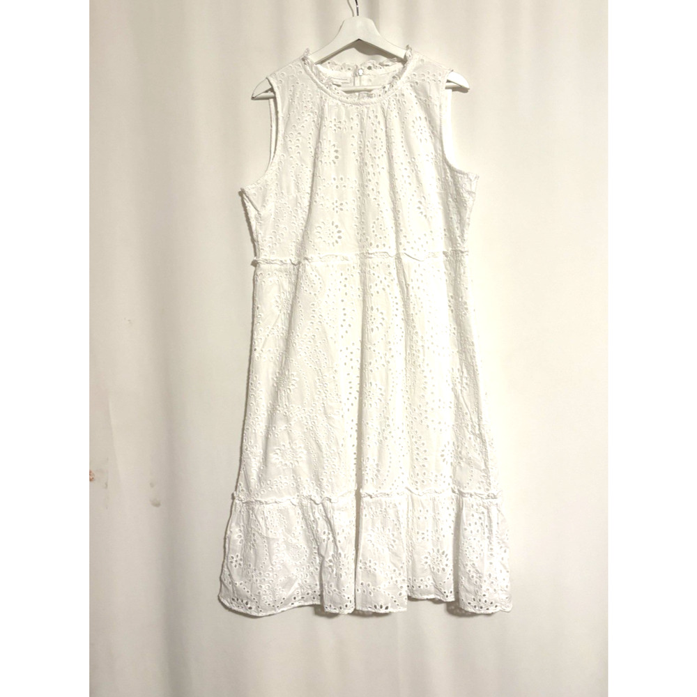 Charter Club Dress XL Petite Aline Midi White Eyelet Sleeveless Crew Aline New